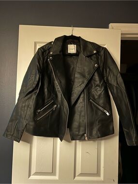 Violetta by Mango Black Faux Leather Moto Jacket
